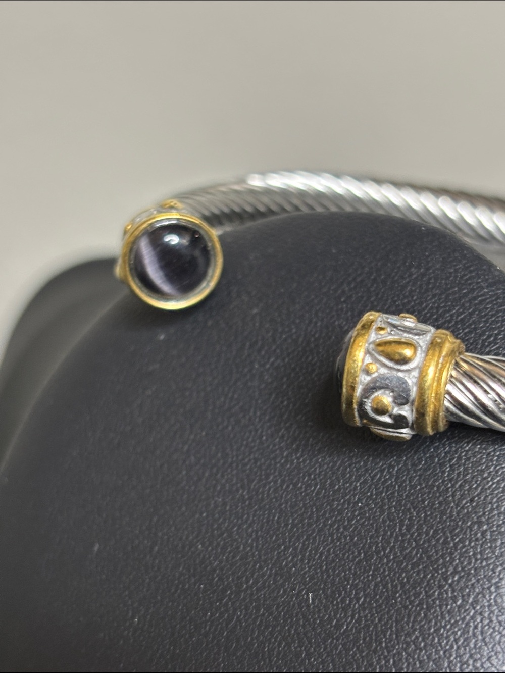 Twisted Cable Open Cuff Bracelet with Gold Accented Black Cabochons - Picture 3 of 7